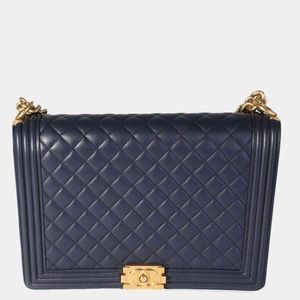 CHANEL LARGE NAVY LAMBSKIN BOY BAG